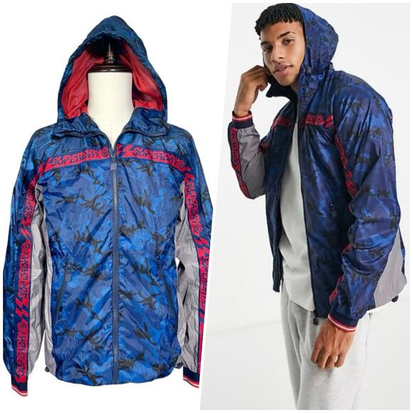 Superdry | Men | Hawk Color Block Cagoule Royal Camo Hooded Jacket | Size Small - Picture 1 of 16